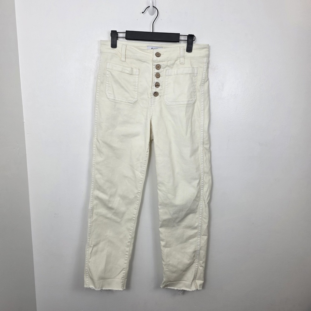 Oat New York Cream High Rise Straight Ankle Raw Hem Front Pockets Jeans Size 28